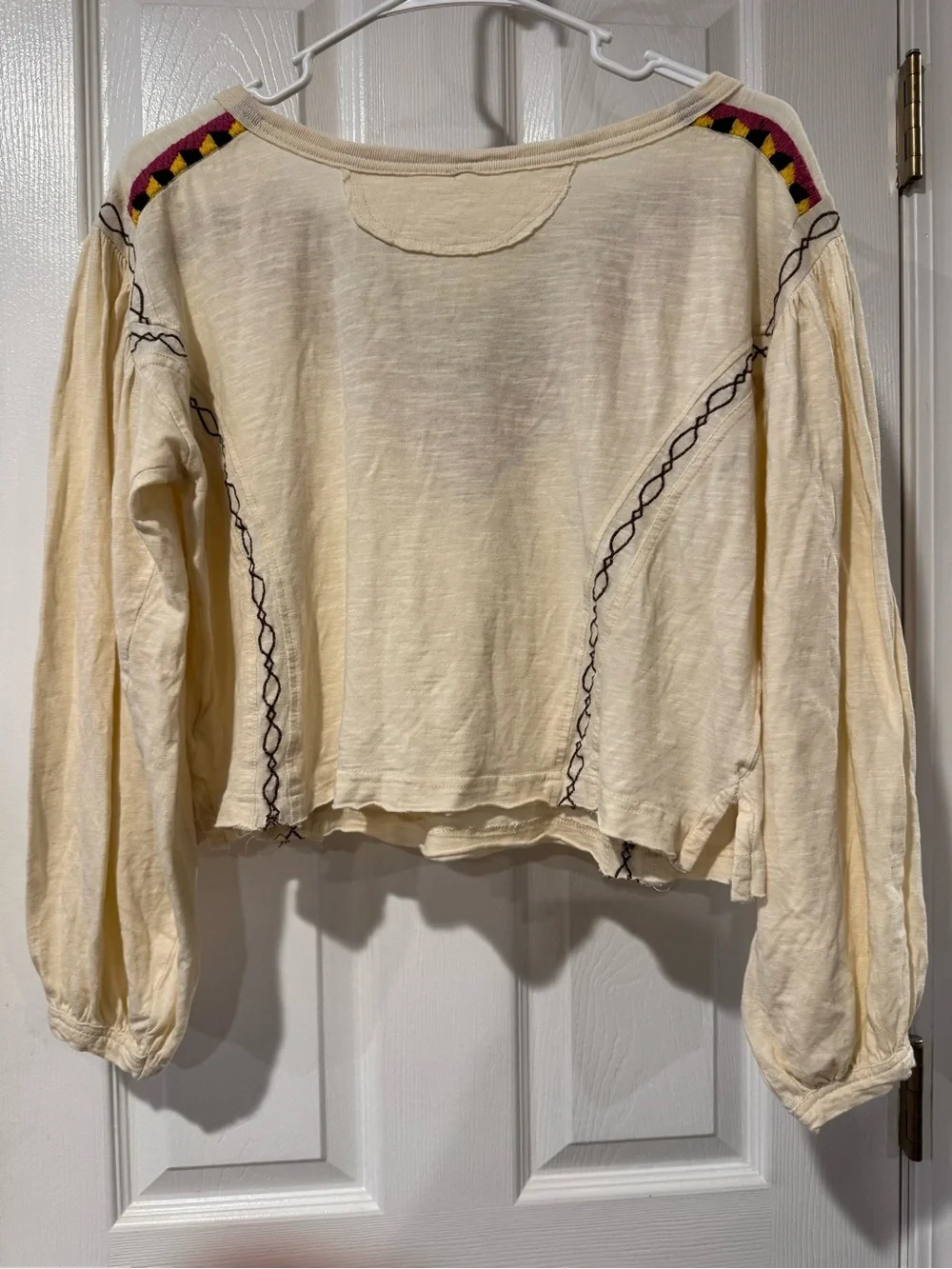 EUC Free People Cream Boho Embroidered V-Neck Tunic